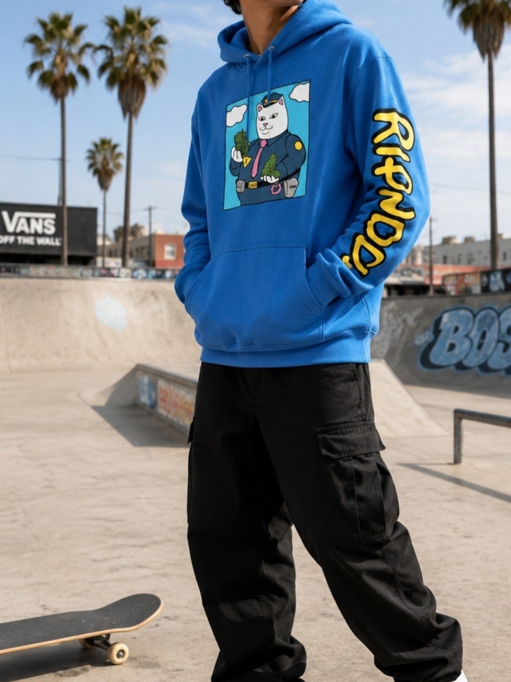 RIPNDIP Streetwear, Skater Y2K Officer Nermal Blue Graphic Hoodie Size Small/Med